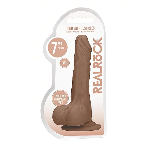 RealRock Dong 7 - prirodan dildo sa testisima (17cm) - tamna prirodna boja