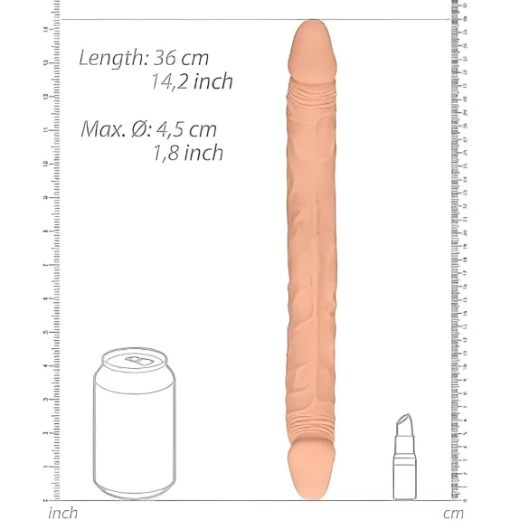 RealRock Double Dong 14 - dvostruki dildo (36 cm) - prirodna boja