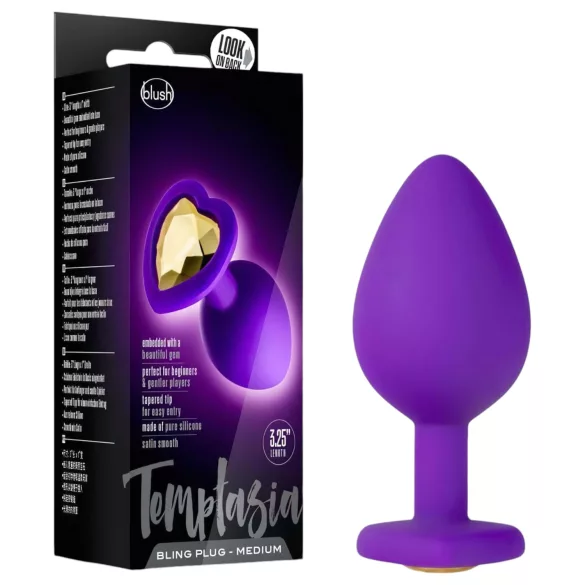 Temptasia M - zlatni kamen, srcoliki analni dildo (ljubičasti) - srednji
