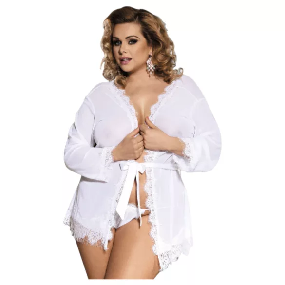 Subblime Queen Plus - čipkasti ogrtač set - bela (XL-2XL)