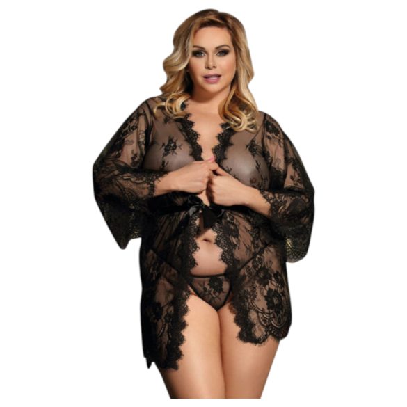 Subblime Queen Plus - čipkani komplet ogrtača - crna (XL-2XL)