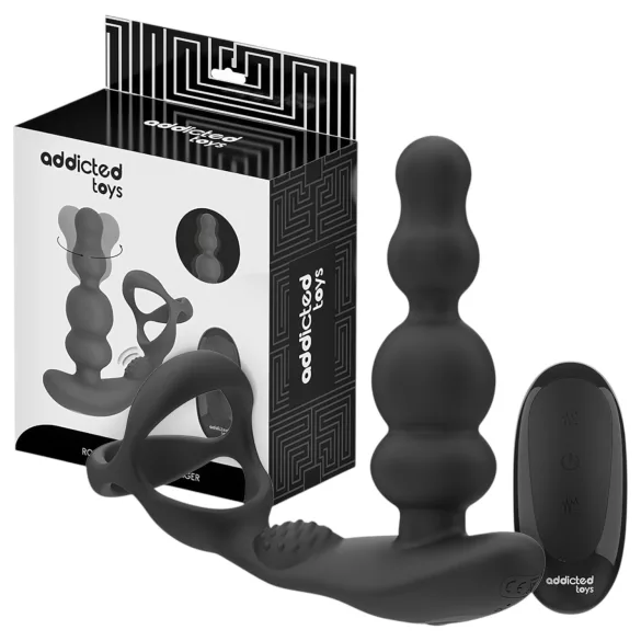 Addicted Toys - rotirajući analni vibrator sa prstenom za penis (crna)