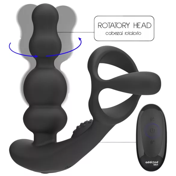 Addicted Toys - rotirajući analni vibrator sa prstenom za penis (crna)