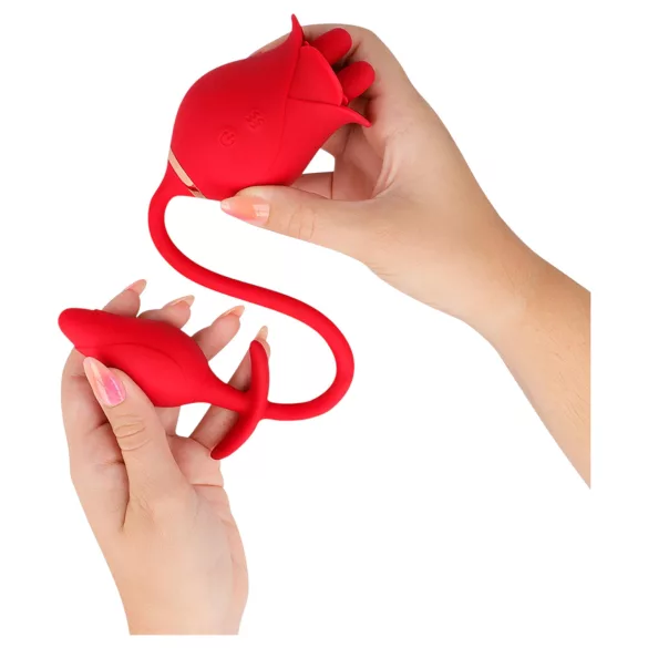 Intenzivna Melanija - 2u1 pokretni jezični klitoralni vibrator (crveni)