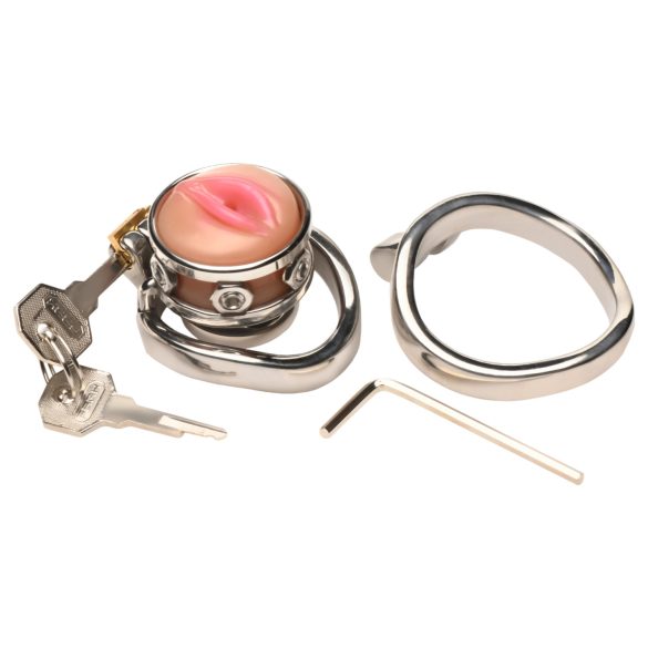 XR Brands - kavez za penis sa veštačkom vaginom (srebrna)