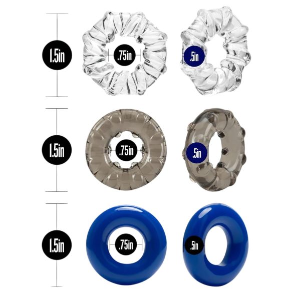 Stay Hard - разнобојни сет прстенова за пенис - 3 комада