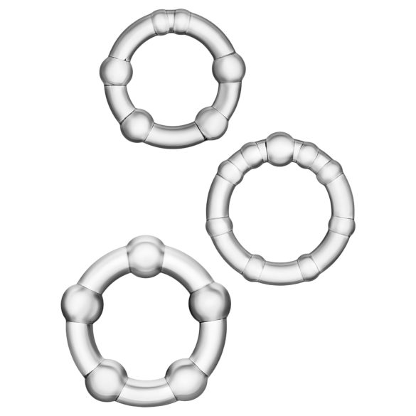 Stay Hard - raznovrsni set prstenova za penis - 3 kom (prozirno)