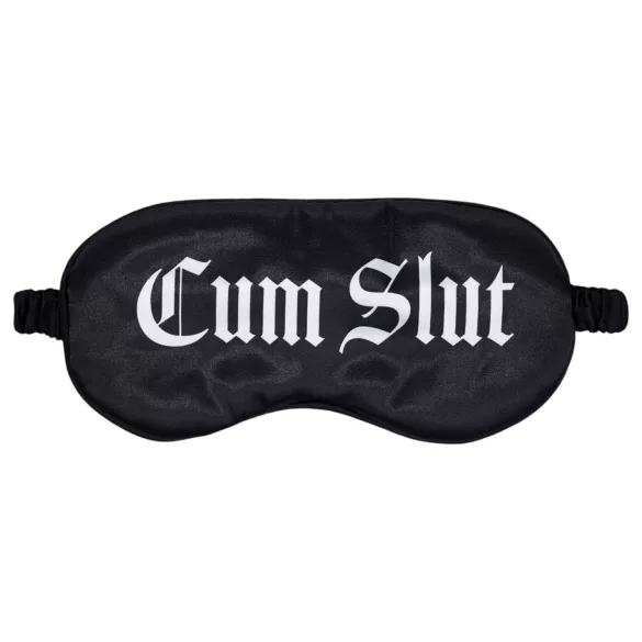 Ouch! - satenska maska za oči sa natpisom „Cum Slut” (crna)