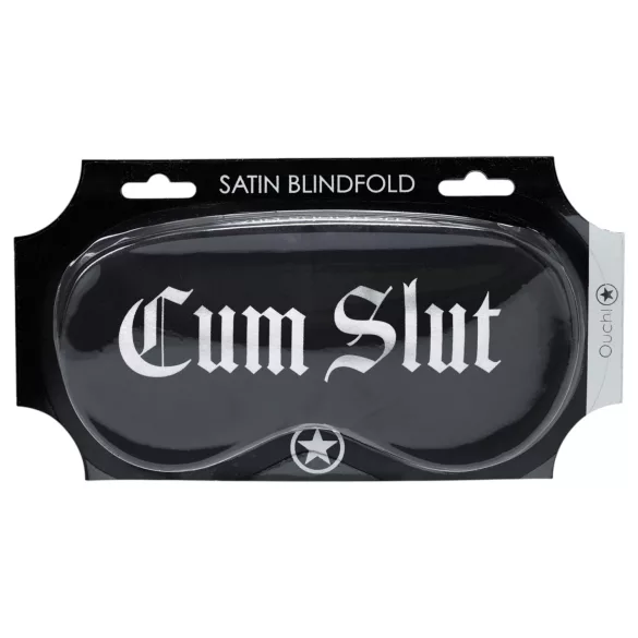 Ouch! - satenska maska za oči sa natpisom „Cum Slut” (crna)