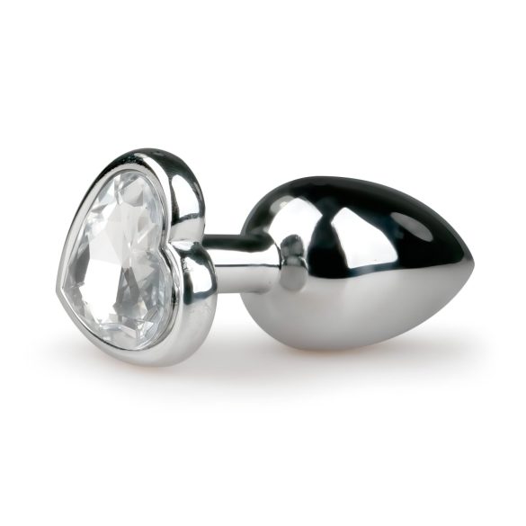 Easytoys Metal No.2 – analni čep sa srcolikim kamenom (srebrno-beli)
