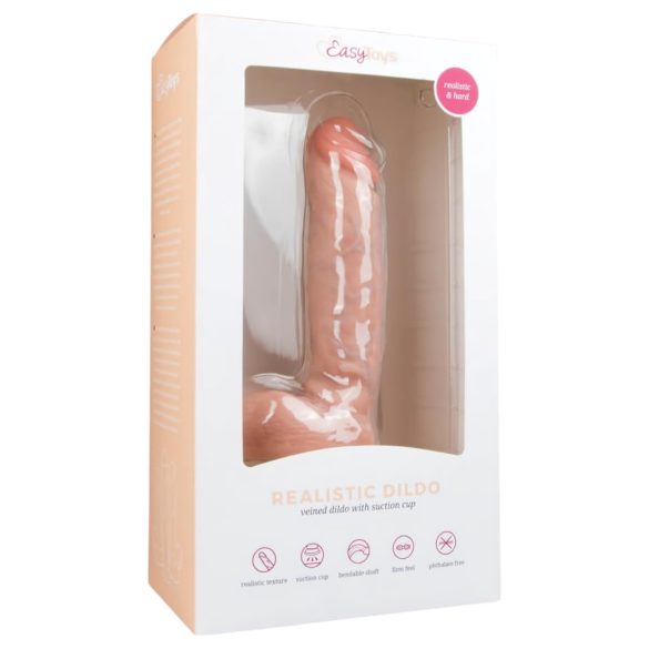 Easytoys - dildo sa vakumskom bazom, sa testisima (22.5 cm) - prirodna boja