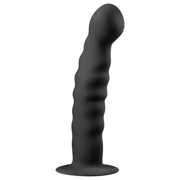 Easytoys Ribbed - crni analni dildo sa vakum bazom (14cm)