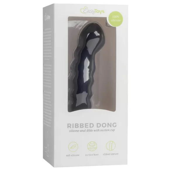 Easytoys Ribbed - crni analni dildo sa vakum bazom (14cm)