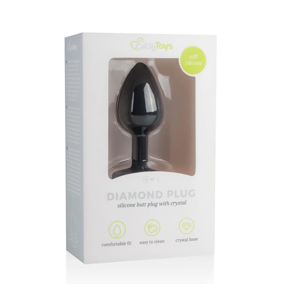 Easytoys Dijamant - analni čep sa belim kamenom (mali) - crni
