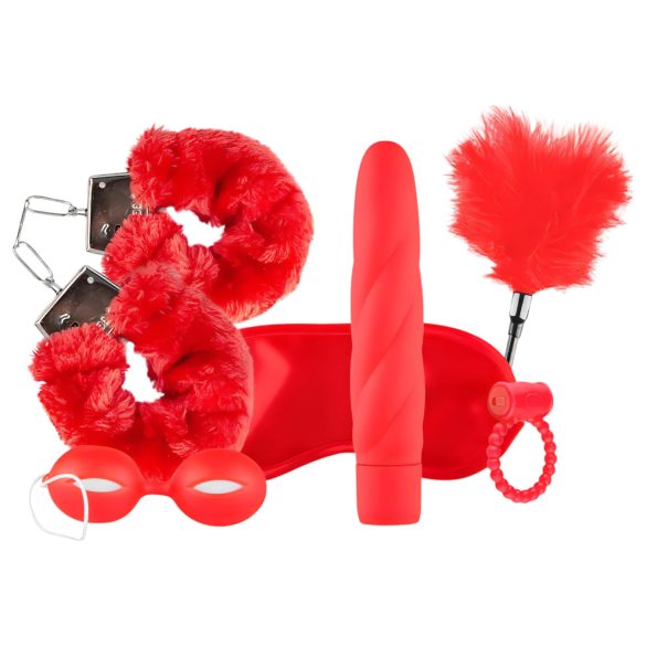 LoveBoxxx I Love Red - Set za vezivanje sa vibratorom (6 delova) - crvena