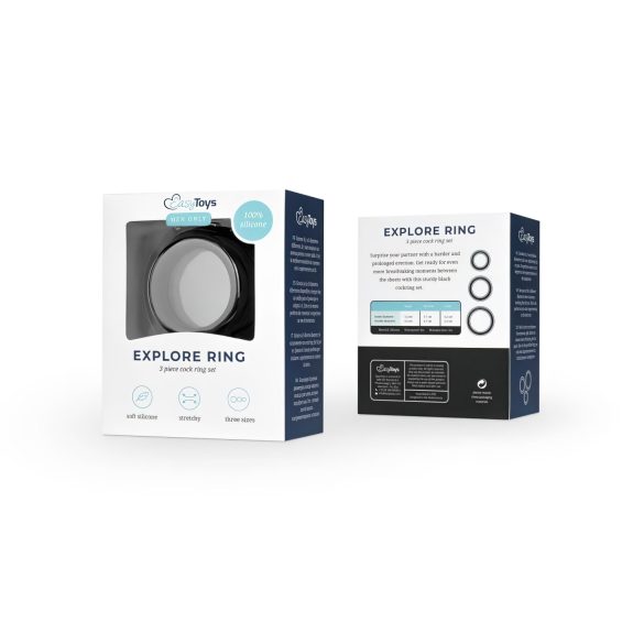 Easytoys Explore Ring - set prstenova za penis - 3 dela (crna)