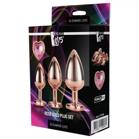 Sjajna ljubav - analni plug set srca - rosegold (3 dela)