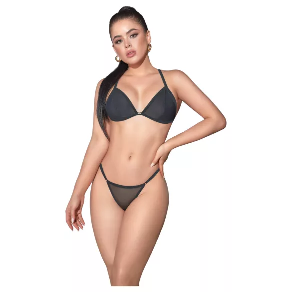 Zôf Nina - crni set prozirnog grudnjaka i tanga gaćica - L/XL