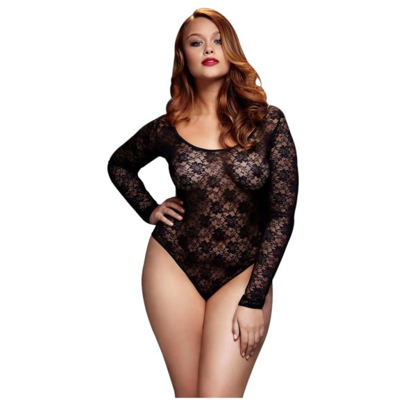 BACI Plus Size - dugorukavna čipkasta bodi - crna (XL-XXL)