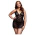 BACI Plus Size - crna čipkasta babydoll haljina s okovratnikom (XL-XXL)