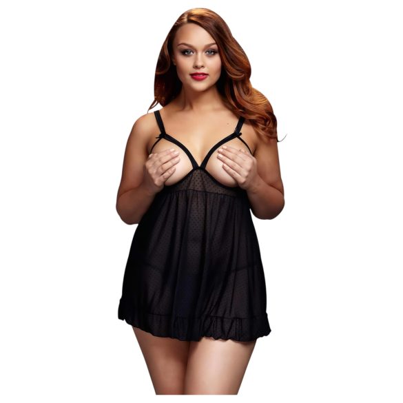 BACI Plus Size - otvoreni, tačkasti babydoll - crna (XL-XXL)