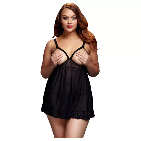 BACI Plus Size - otvoreni, tačkasti babydoll - crna (XL-XXL)