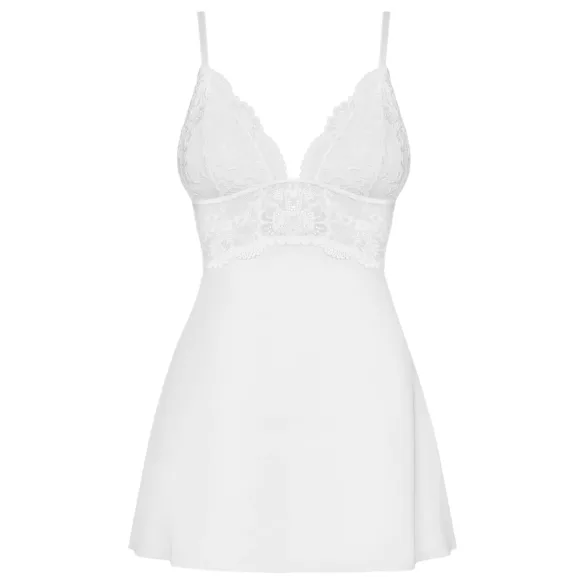 Obsessive 810-BAB-2 - čipkani babydoll i tanga (bela)