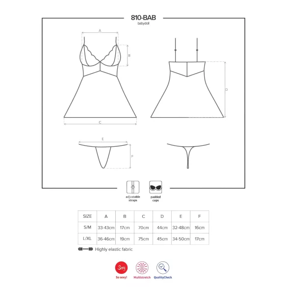 Obsessive 810-BAB-2 - čipkani babydoll i tanga (bela)