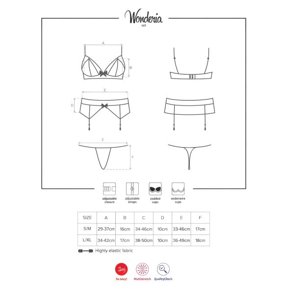 Obsessive Wonderia - izvezeni čipkani veš set (crna)