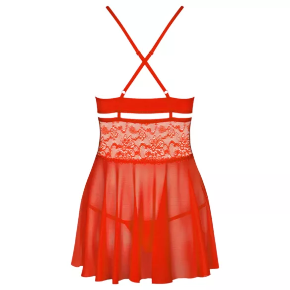 Obsessive 838-BAB-3 - pikantni čipkani babydoll i tanga (crvena) - L/XL