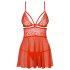 Obsessive 838-BAB-3 - pikantni čipkani babydoll i tanga (crvena) - XXL