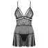 Obsessive 838-BAB-1 - prozirni, čipkani babydoll set (crni)