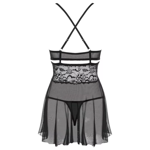 Obsessive 838-BAB-1 - prozirni, čipkani babydoll set (crni)