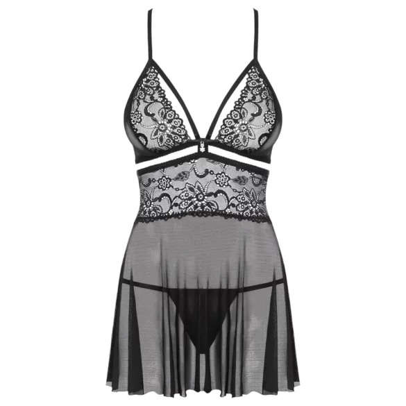 Obsessive 838-BAB-1 - prozirni, čipkani babydoll set (crni) - L/XL