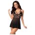 Obsessive 838-BAB-1 - prozirni, čipkani babydoll set (crni) - XXL