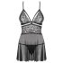 Obsessive 838-BAB-1 - prozirni, čipkani babydoll set (crni) - XXL