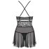 Obsessive 838-BAB-1 - prozirni, čipkani babydoll set (crni) - XXL