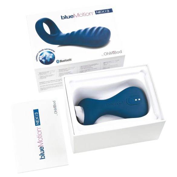 OHMIBOD Bluemotion Nex 3 - pametni, vibrirajući prsten za penis (plavi)
