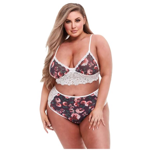 Baci Plus Size - cvetni čipkani komplet brushaltera